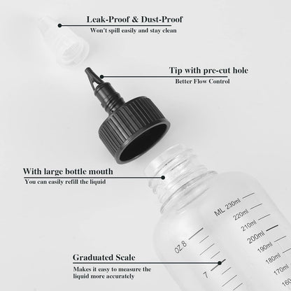 2Pcs 8.5Oz Hair Oil Applicator Bottles For Scalp, Plastic Squeeze | Root Hair Dye Bottle Twist-On Top Tip Cap with Graduated Scale, Clear Soft Squeeze Bottle For Hair Oil, Dye Dispenser