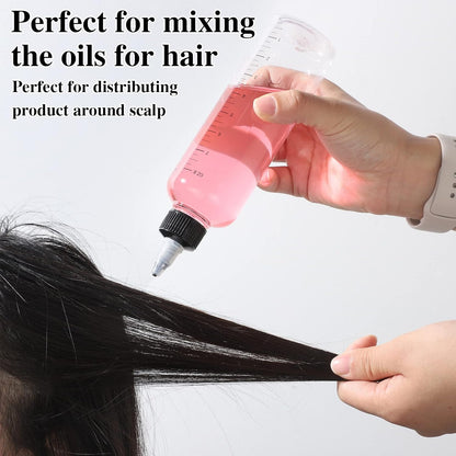 2Pcs 8.5Oz Hair Oil Applicator Bottles For Scalp, Plastic Squeeze | Root Hair Dye Bottle Twist-On Top Tip Cap with Graduated Scale, Clear Soft Squeeze Bottle For Hair Oil, Dye Dispenser