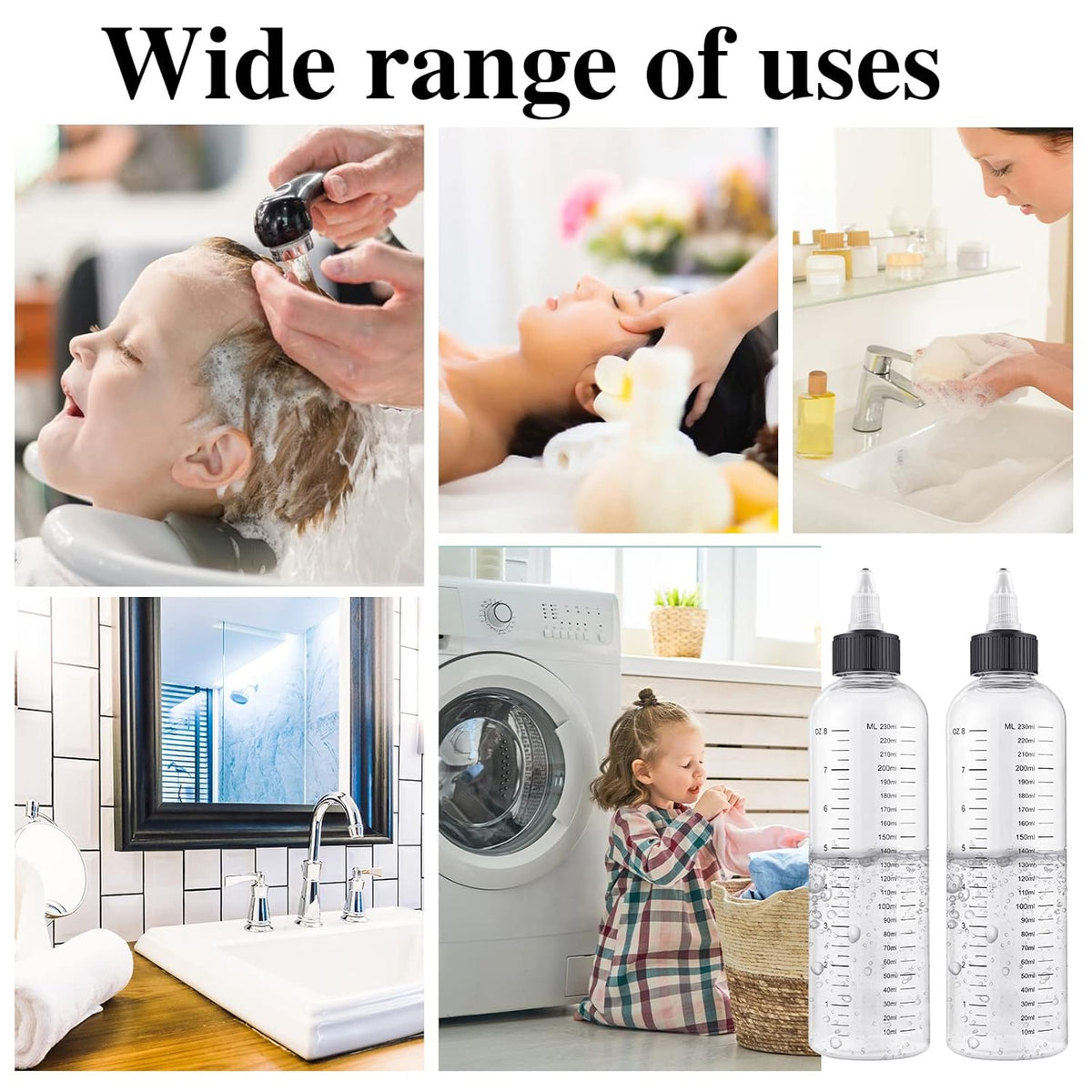 2Pcs 8.5Oz Hair Oil Applicator Bottles For Scalp, Plastic Squeeze | Root Hair Dye Bottle Twist-On Top Tip Cap with Graduated Scale, Clear Soft Squeeze Bottle For Hair Oil, Dye Dispenser