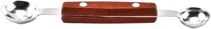 Double-Sided Fruit Melon Baller Spoon with wood handle, 2 in 1 Stainless Steel Scoop Cutter 16cm (2 Pack)