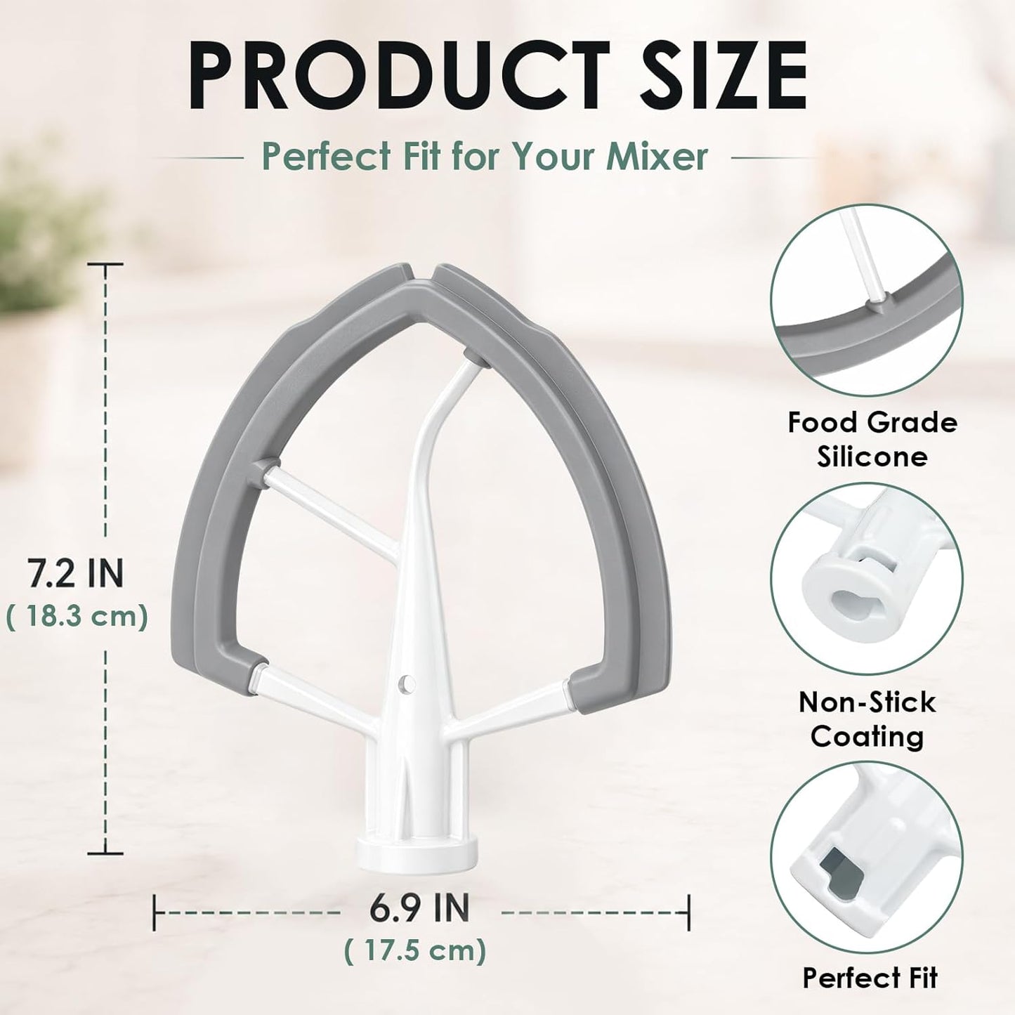 Flex Edge Beater for KitchenAid 6 Quart Bowl-Lift Stand Mixers | 6QT Paddle Attachment with Silicone Scraper, Beater Replacement for Kitchenaid Mixer Accessories, Dishwasher Safe