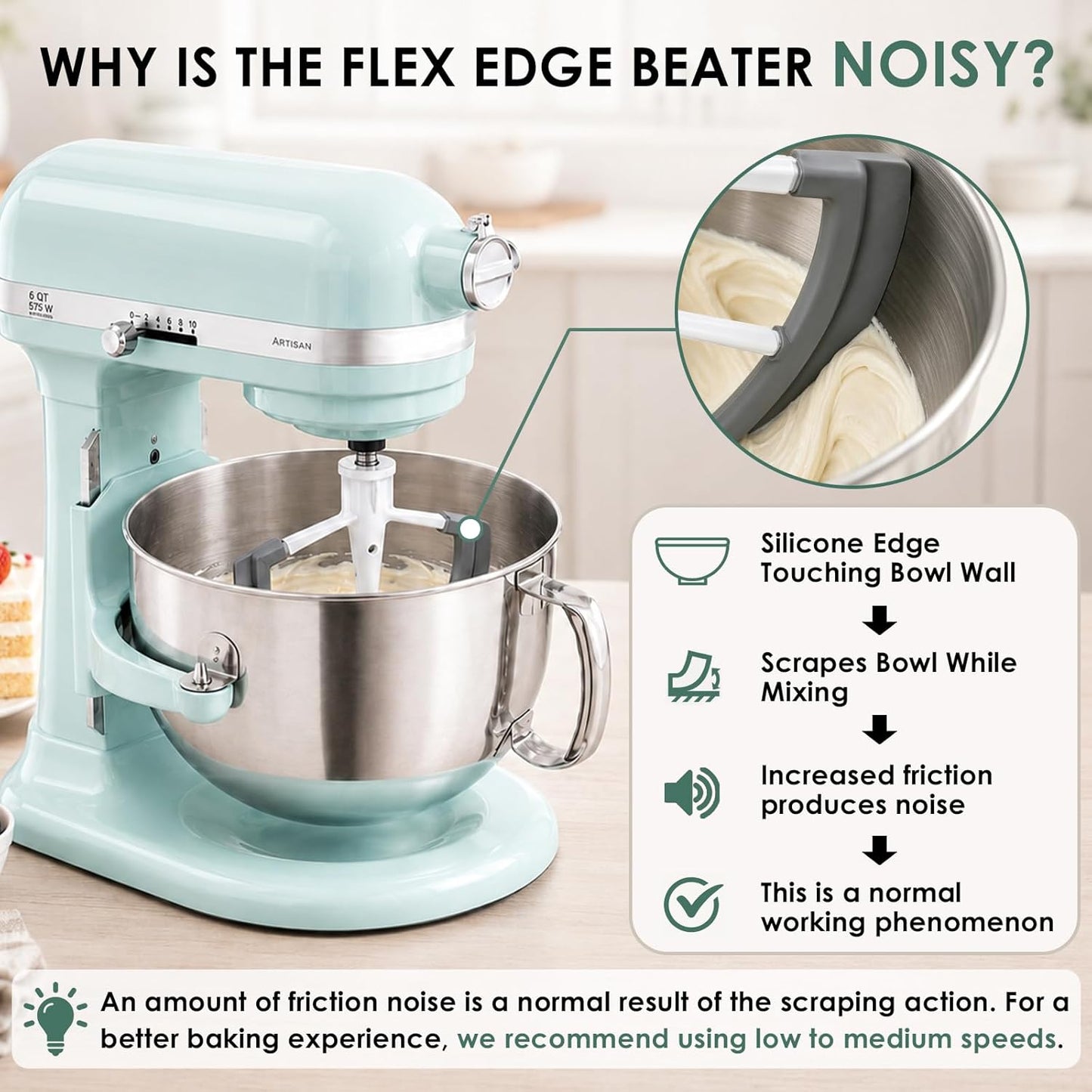 Flex Edge Beater for KitchenAid 6 Quart Bowl-Lift Stand Mixers | 6QT Paddle Attachment with Silicone Scraper, Beater Replacement for Kitchenaid Mixer Accessories, Dishwasher Safe