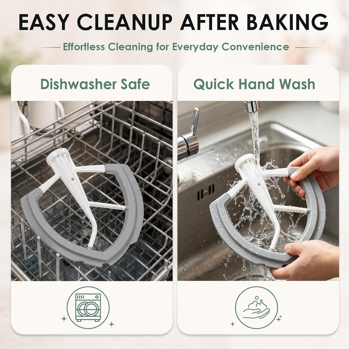 Flex Edge Beater for KitchenAid 6 Quart Bowl-Lift Stand Mixers | 6QT Paddle Attachment with Silicone Scraper, Beater Replacement for Kitchenaid Mixer Accessories, Dishwasher Safe
