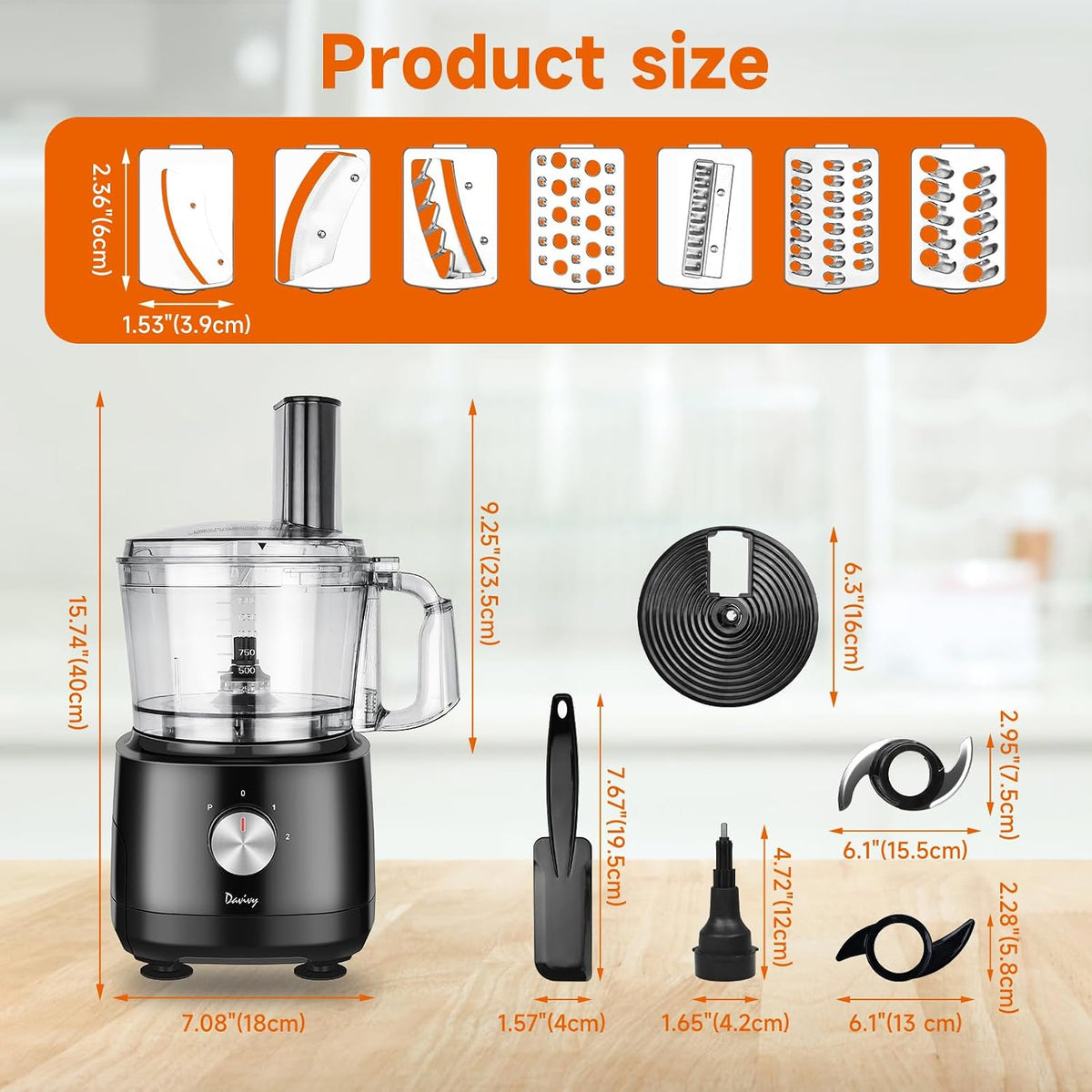 7-Cup Food Processor with Storage Drawer, 9-Blade for Home Meal Prep