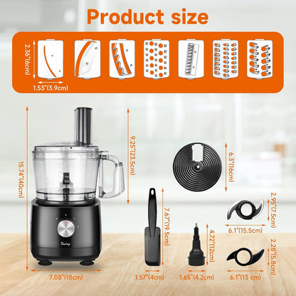 7-Cup Food Processor with Storage Drawer, 9-Blade for Home Meal Prep