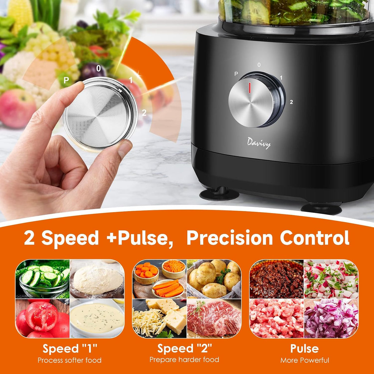 7-Cup Food Processor with Storage Drawer, 9-Blade for Home Meal Prep