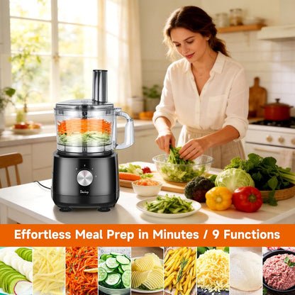 7-Cup Food Processor with Storage Drawer, 9-Blade for Home Meal Prep