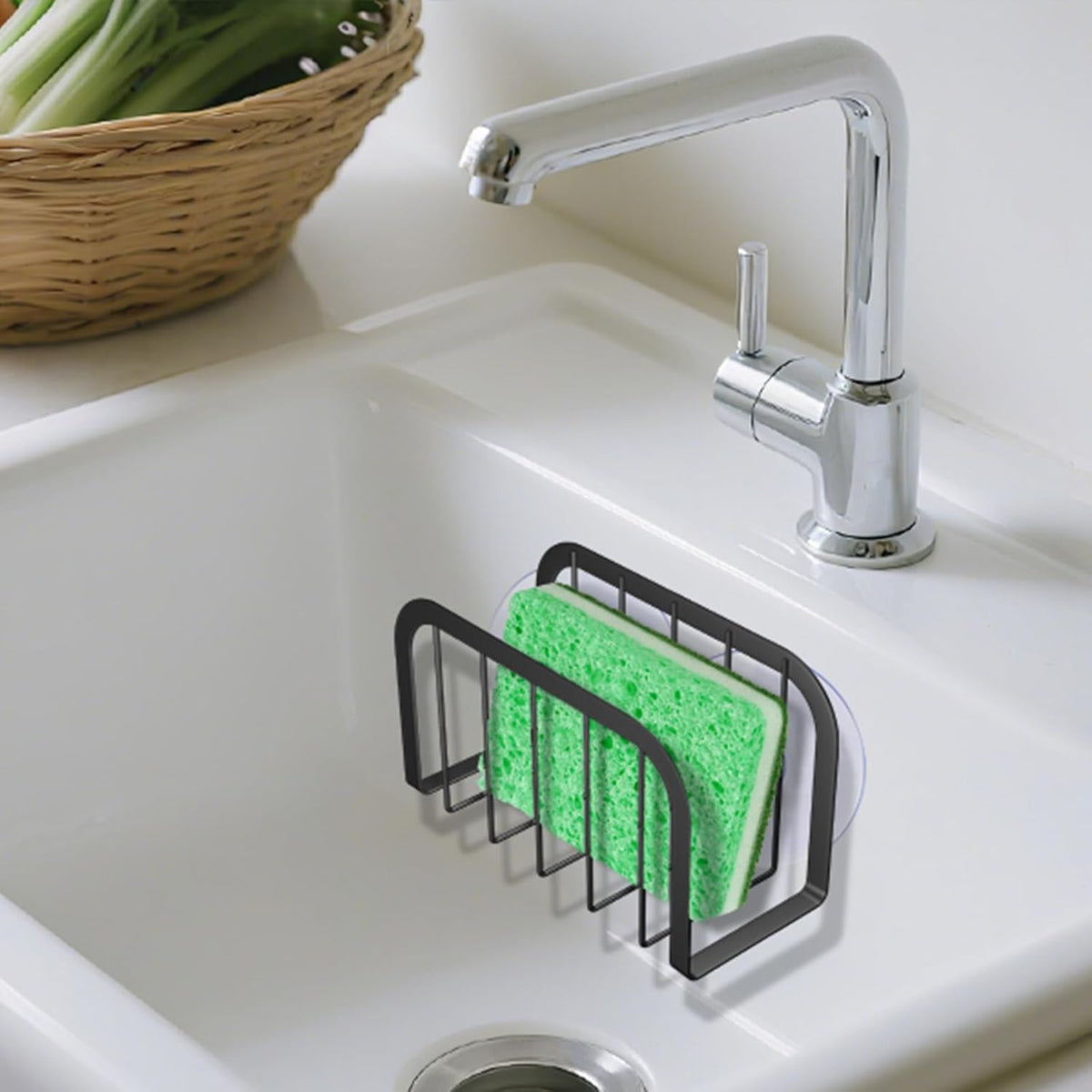 Sponge Holder for Kitchen Sink,Kitchen Sink Caddy with Sponge Holder-Black