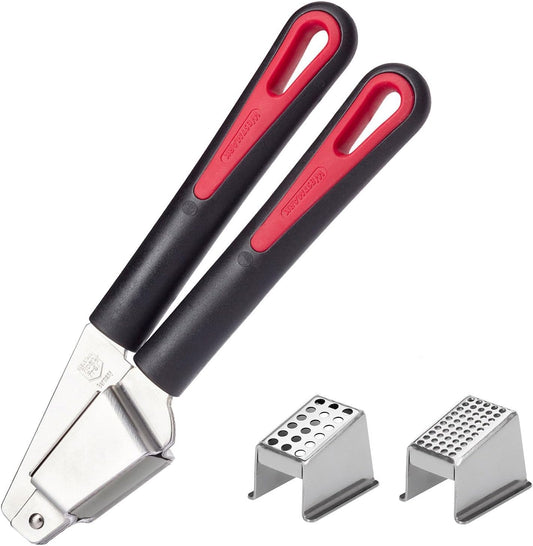 Gallant Plus 29392270 Garlic Press with Two Press Inserts: Fine and Coarse, Plastic/Stainless Steel, Black/Red/Silver