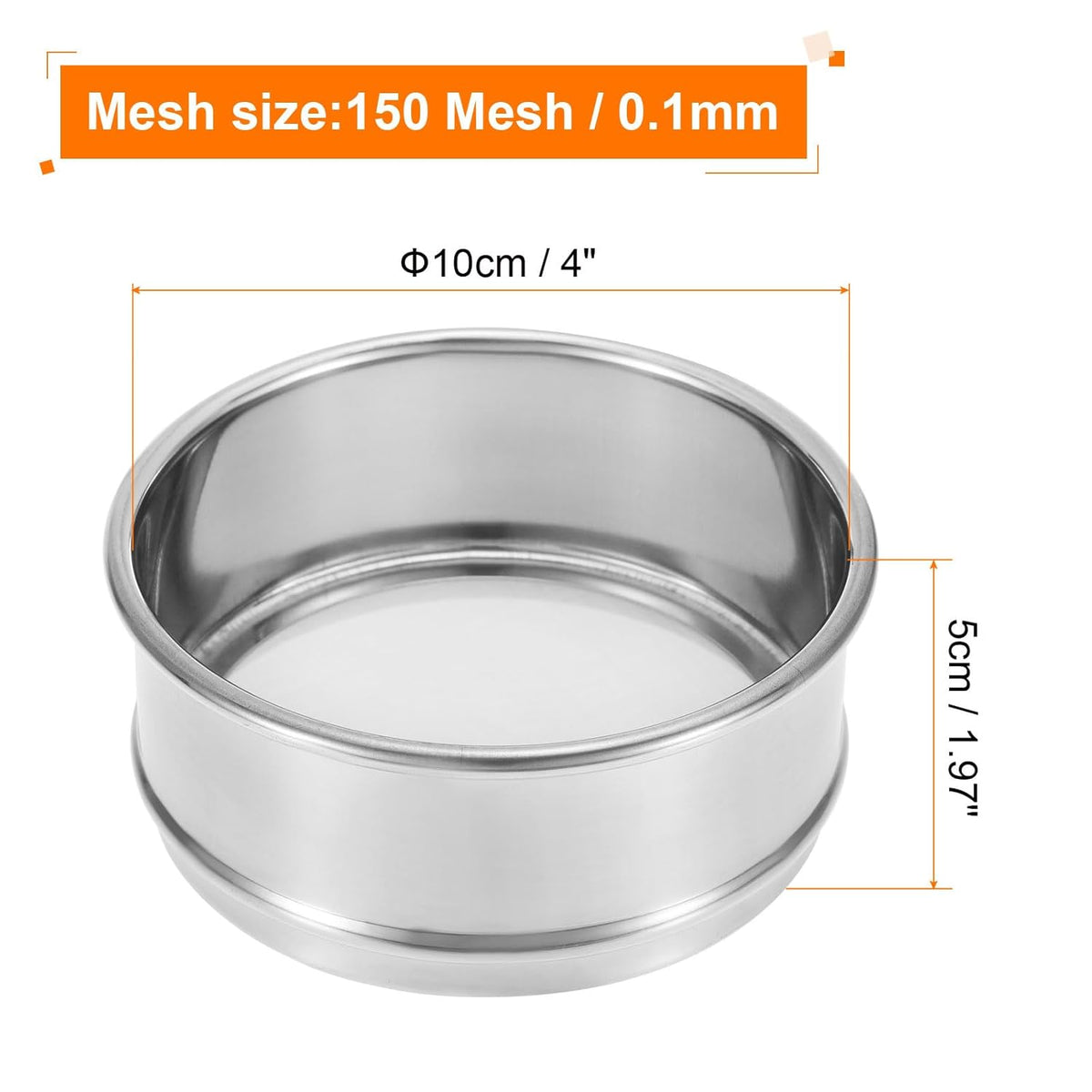 150 Mesh Lab Sieve, 4" Diameter Test Sieve 304 Stainless Steel Wire Cloth (0.1mm) for Industrial Laboratory - Colors A
