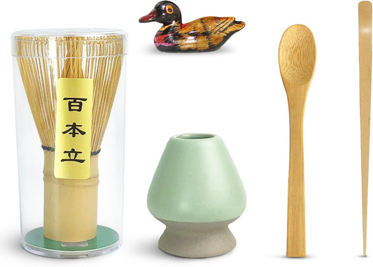 5 Pcs Japanese Matcha Tea Set, Matcha Whisk, Traditional Scoop, Tea Spoon, Scoop Holder, Ceramic Whisk Holder Handmade Matcha Ceremony Kit For Traditional Japanese Tea Ceremony