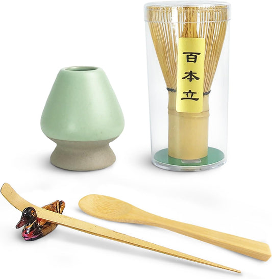 5 Pcs Japanese Matcha Tea Set, Matcha Whisk, Traditional Scoop, Tea Spoon, Scoop Holder, Ceramic Whisk Holder Handmade Matcha Ceremony Kit For Traditional Japanese Tea Ceremony