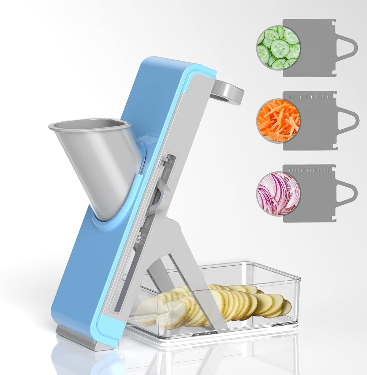 Mandoline Slicer for Kitchen - Vegetable Food Chopper, Cucumber Slicer, Detachable Easy to Clean Kitchen Chopping Artifact (White Blue)