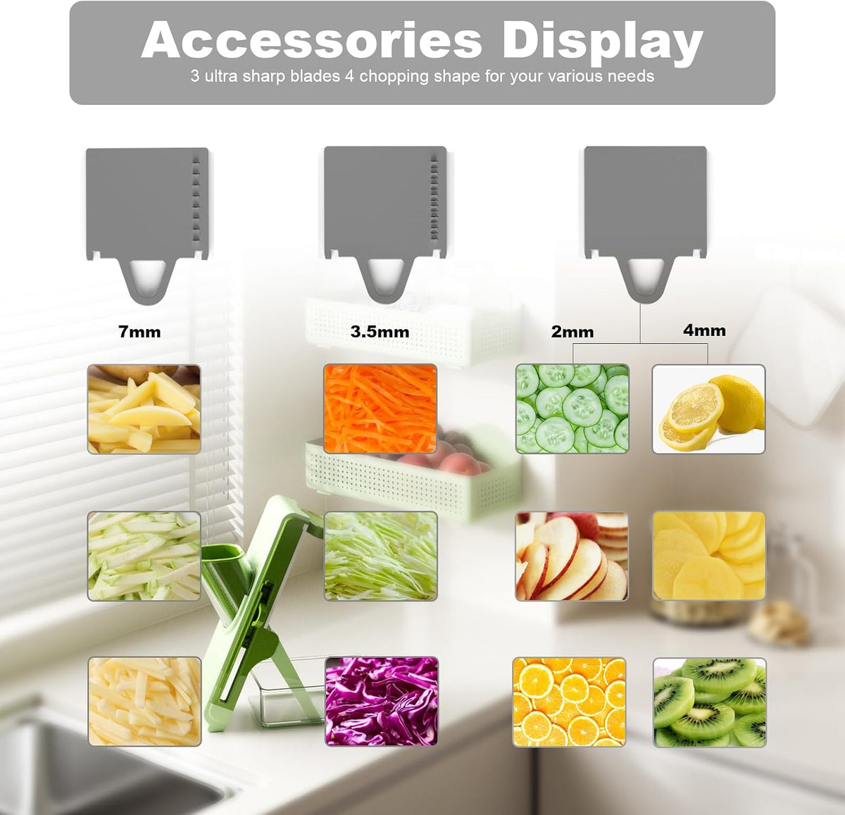Mandoline Slicer for Kitchen - Vegetable Food Chopper, Cucumber Slicer, Detachable Easy to Clean Kitchen Chopping Artifact (White Blue)