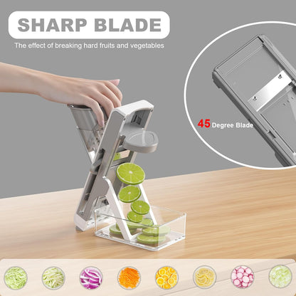 Mandoline Slicer for Kitchen - Vegetable Food Chopper, Cucumber Slicer, Detachable Easy to Clean Kitchen Chopping Artifact (White Blue)