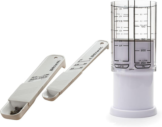 1 Tri Adjust A-Cup, TSP & TBL Adjustable Measuring Tool Set | Mess Free Pouring | Includes Adjustable 1 Cup, Teaspoon & Tablespoon | Kitchen Adjustable Measuring Cup & Spoon Set
