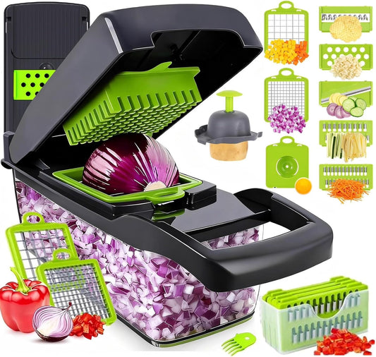 Vegetable Chopper Pro, Mandoline Slicer – 7 Stainless Steel Blades for Onion, Potato, Salad – Safe, Easy Clean & Dishwasher Safe Kitchen Gadget – Ideal for Parents, RV