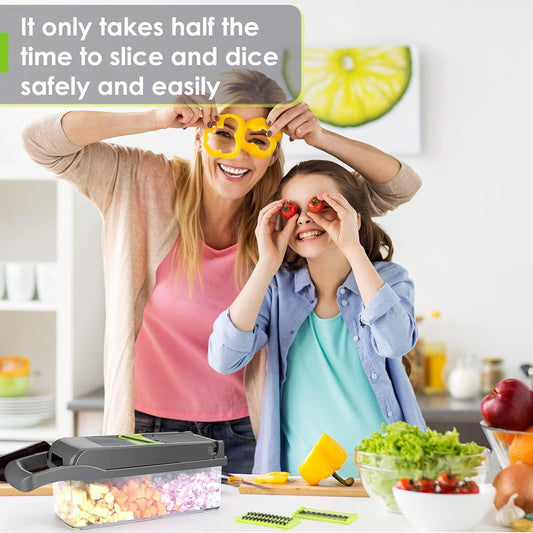 Vegetable Chopper Pro, Mandoline Slicer – 7 Stainless Steel Blades for Onion, Potato, Salad – Safe, Easy Clean & Dishwasher Safe Kitchen Gadget – Ideal for Parents, RV
