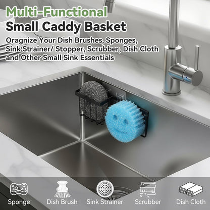 [Space Saving] Sponge Holder for Kitchen Sink, Great for Scrub Daddy / Scrub Mommy Sponges, Rust-proof Sink Sponge Caddy Organizer for Dish Brush, Scrubber - 2 Mounting Options (Suction Cups & Hooks)