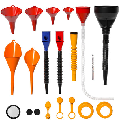 19 Pcs Automotive Funnel Set, Spout Replacements, Plastic Wide Mouth Transmission Funnels, Flexible Oil Funnel Kit for Automotive Use