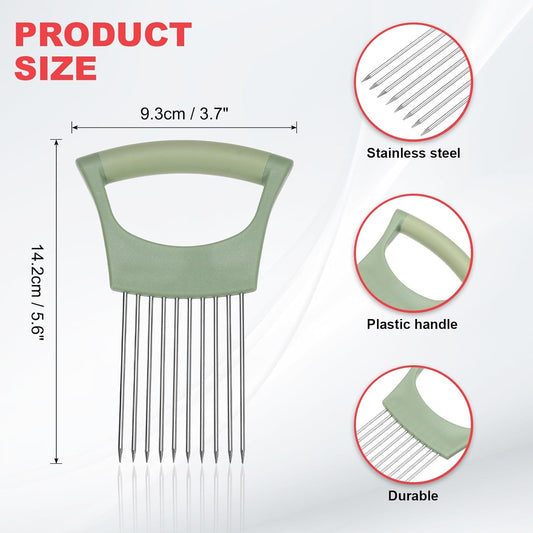 Onion Slicer Holder, Stainless Steel Vegetable Cutting Holder Food Cutter Tool for Slicing Storing Onions Tomatoes Potatoes Avocados Apples, Green