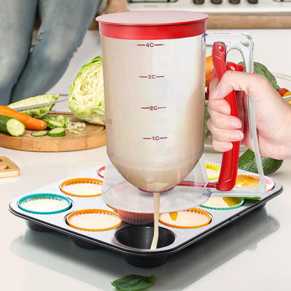 Batter separator Cupcakes Pancakes Cookie Cake Waffles Batter Dispenser cookie separator batter Cream Speratator Cup Measuring Baking Tools (red)