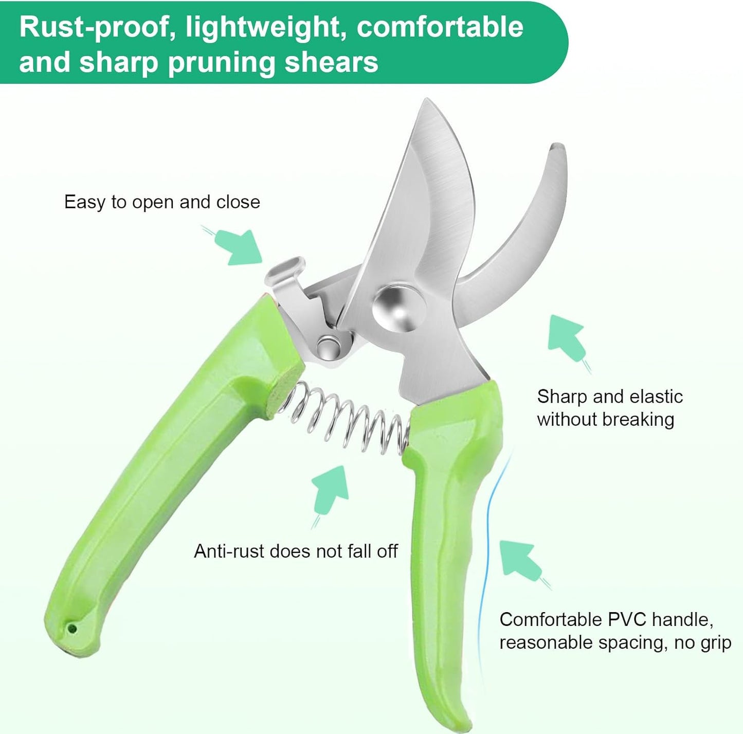 Premium Germany - Steel Pruning Shears, Work 3 Times Easier, Pruners Heady Duty, Sharp Garden Clippers Cuting Florist Flower, Hedge, Herb, Rose, Indoor Live Plants, Arthritis Weak Hand Snips