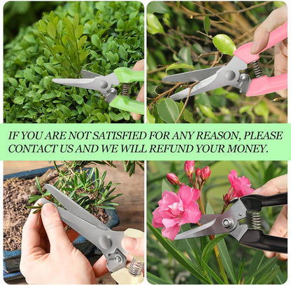Premium Germany - Steel Pruning Shears, Work 3 Times Easier, Pruners Heady Duty, Sharp Garden Clippers Cuting Florist Flower, Hedge, Herb, Rose, Indoor Live Plants, Arthritis Weak Hand Snips