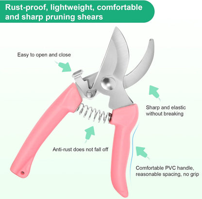 Premium Germany - Steel Pruning Shears, Work 3 Times Easier, Pruners Heady Duty, Sharp Garden Clippers Cuting Florist Flower, Hedge, Herb, Rose, Indoor Live Plants, Arthritis Weak Hand Snips