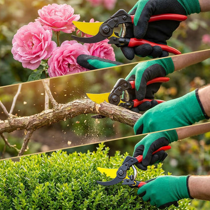 Premium Germany - Steel Pruning Shears, Work 3 Times Easier, Pruners Heady Duty, Sharp Garden Clippers Cuting Florist Flower, Hedge, Herb, Rose, Indoor Live Plants, Arthritis Weak Hand Snips