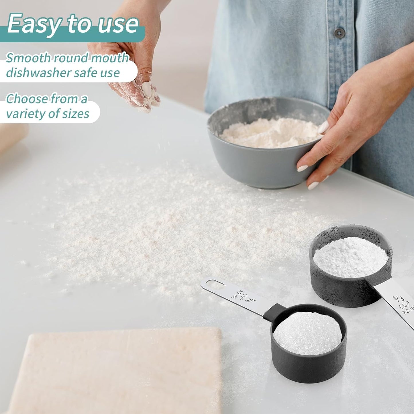 Measuring Cups Set Measuring Spoons Set, Nesting Measure Cups with Stainless Steel Handle, For Measuring Dry and Liquid Ingredients Small Teaspoon with Plastic Head (Mint Green)