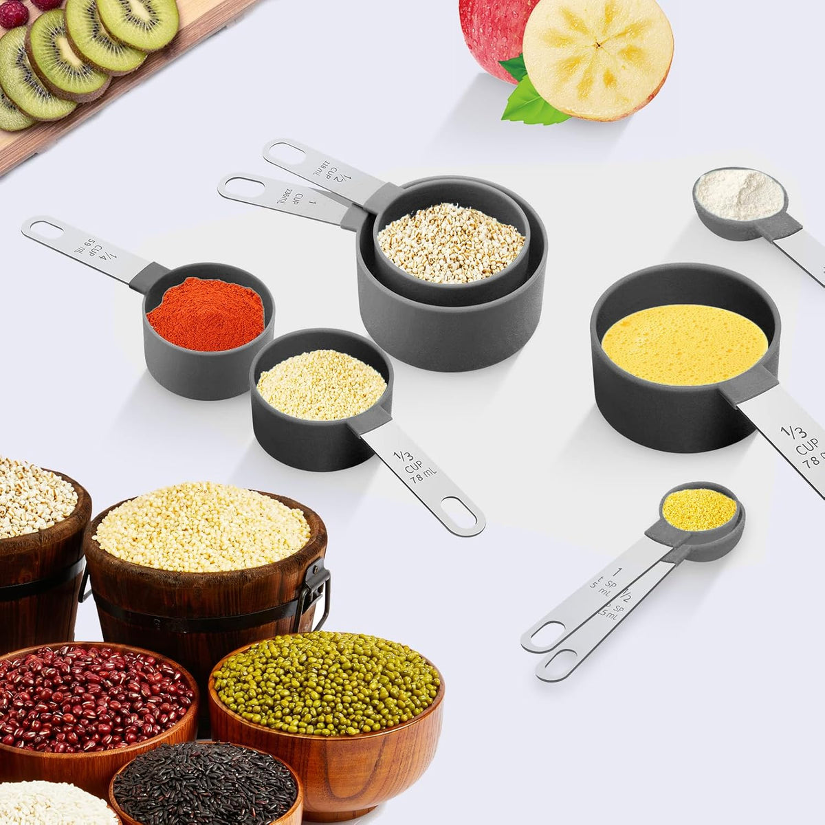 Measuring Cups Set Measuring Spoons Set, Nesting Measure Cups with Stainless Steel Handle, For Measuring Dry and Liquid Ingredients Small Teaspoon with Plastic Head (Mint Green)
