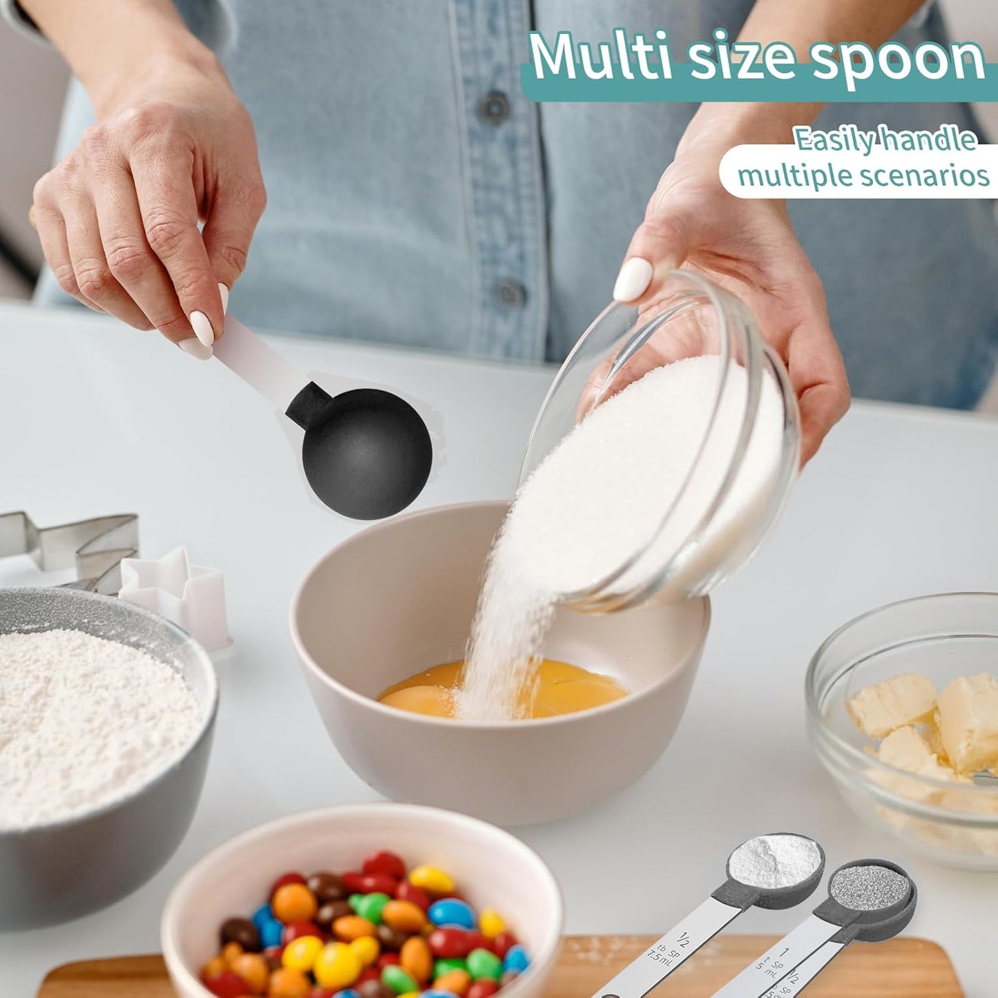 Measuring Cups Set Measuring Spoons Set, Nesting Measure Cups with Stainless Steel Handle, For Measuring Dry and Liquid Ingredients Small Teaspoon with Plastic Head (Mint Green)