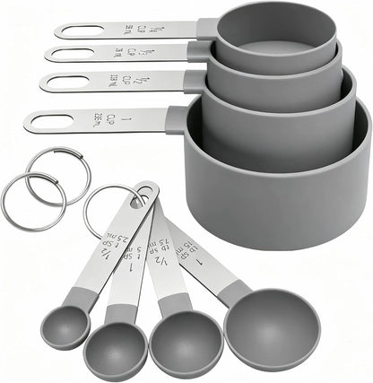 Measuring Cups Set Measuring Spoons Set, Nesting Measure Cups with Stainless Steel Handle, For Measuring Dry and Liquid Ingredients Small Teaspoon with Plastic Head (Mint Green)