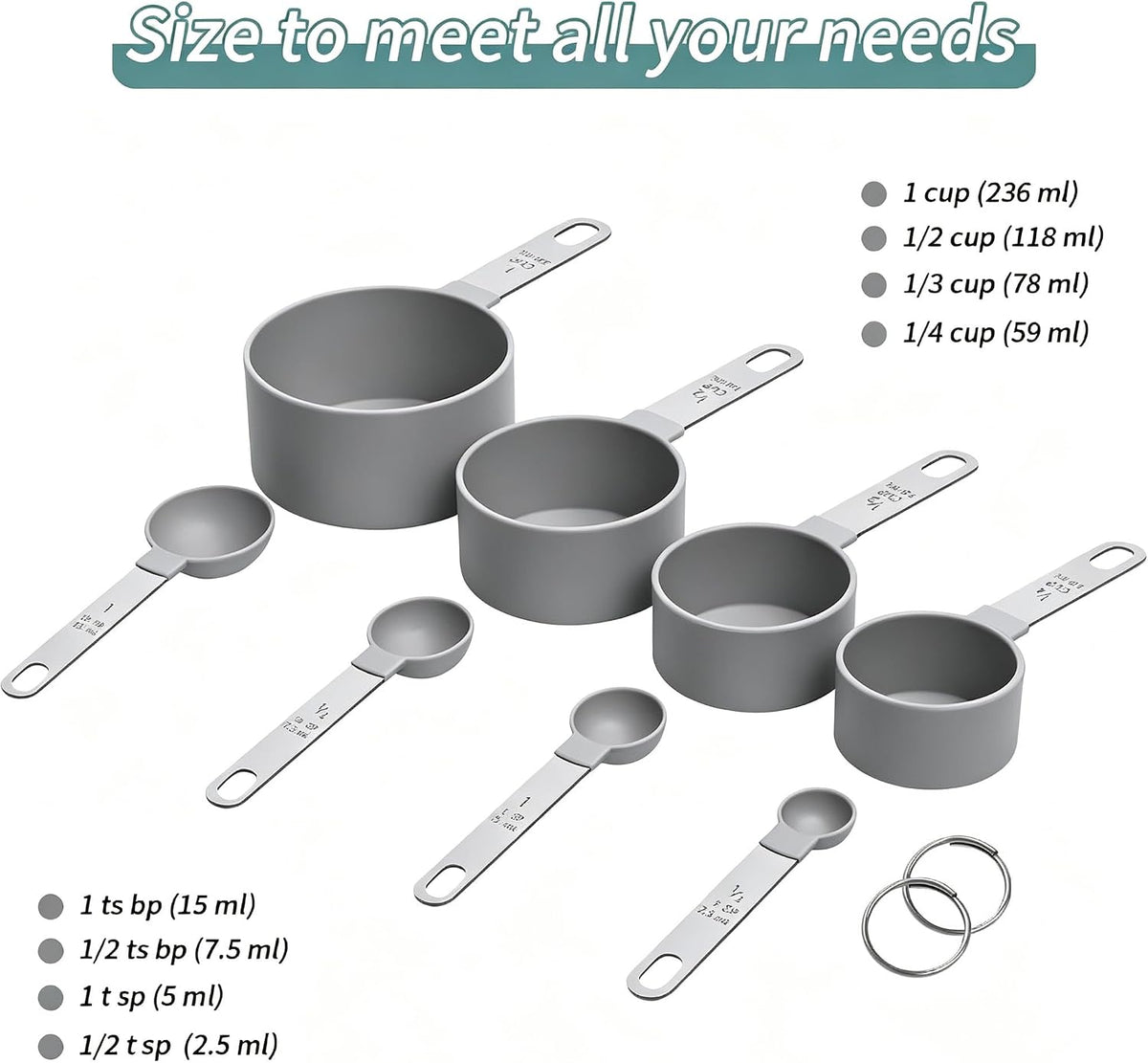 Measuring Cups Set Measuring Spoons Set, Nesting Measure Cups with Stainless Steel Handle, For Measuring Dry and Liquid Ingredients Small Teaspoon with Plastic Head (Mint Green)