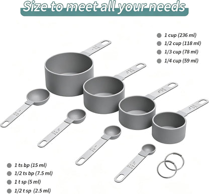 Measuring Cups Set Measuring Spoons Set, Nesting Measure Cups with Stainless Steel Handle, For Measuring Dry and Liquid Ingredients Small Teaspoon with Plastic Head (Mint Green)