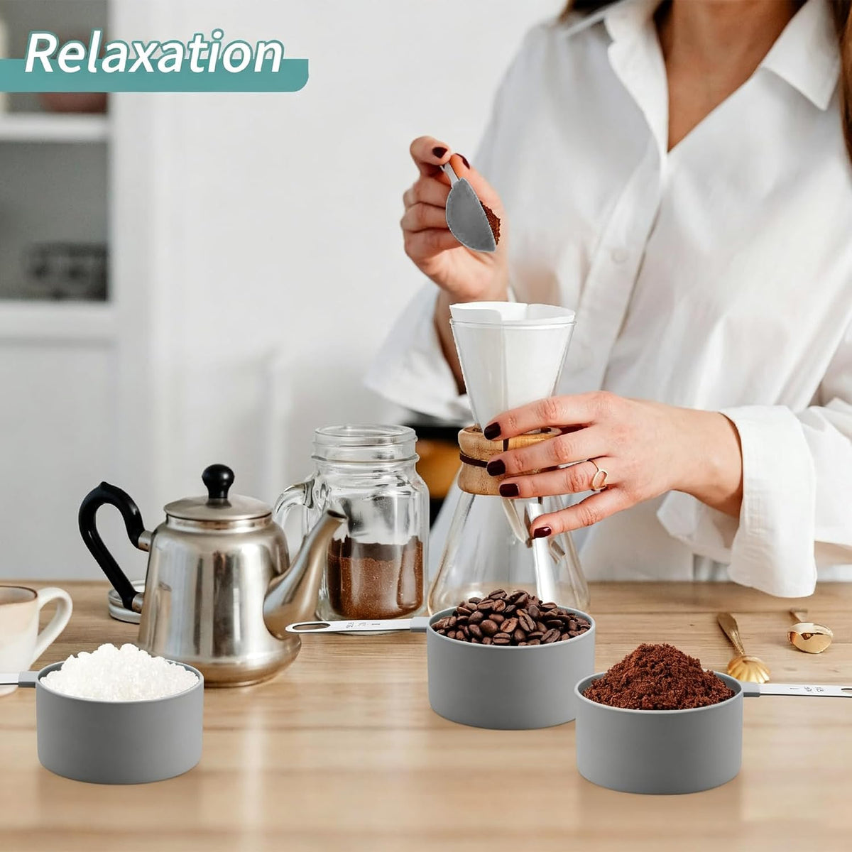 Measuring Cups Set Measuring Spoons Set, Nesting Measure Cups with Stainless Steel Handle, For Measuring Dry and Liquid Ingredients Small Teaspoon with Plastic Head (Mint Green)