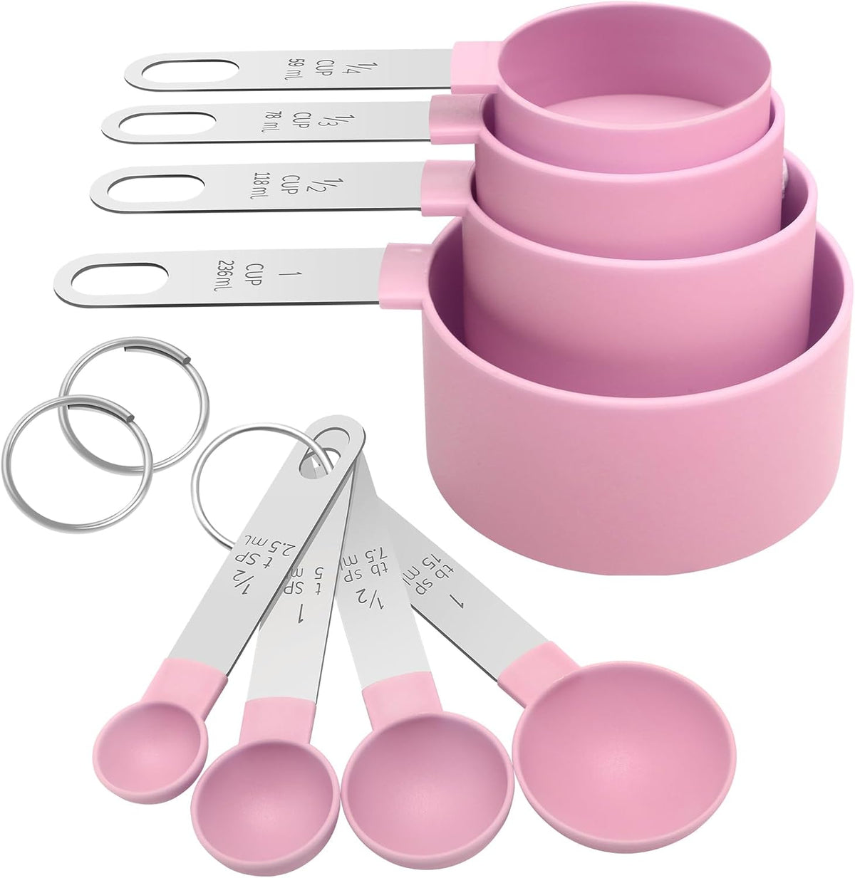 Measuring Cups Set Measuring Spoons Set, Nesting Measure Cups with Stainless Steel Handle, For Measuring Dry and Liquid Ingredients Small Teaspoon with Plastic Head (Mint Green)