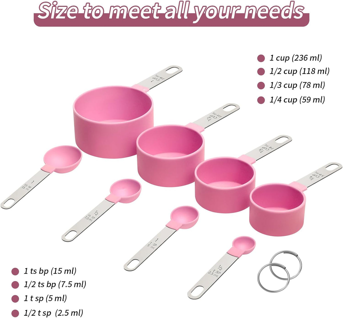 Measuring Cups Set Measuring Spoons Set, Nesting Measure Cups with Stainless Steel Handle, For Measuring Dry and Liquid Ingredients Small Teaspoon with Plastic Head (Mint Green)
