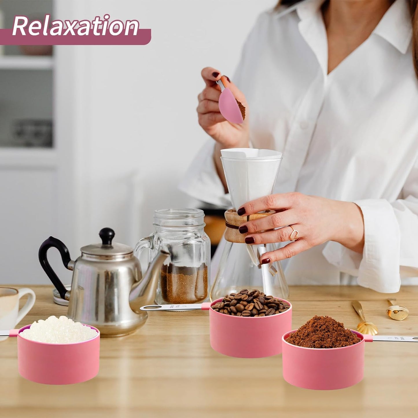 Measuring Cups Set Measuring Spoons Set, Nesting Measure Cups with Stainless Steel Handle, For Measuring Dry and Liquid Ingredients Small Teaspoon with Plastic Head (Mint Green)