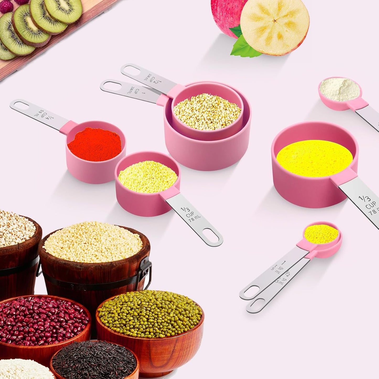 Measuring Cups Set Measuring Spoons Set, Nesting Measure Cups with Stainless Steel Handle, For Measuring Dry and Liquid Ingredients Small Teaspoon with Plastic Head (Mint Green)