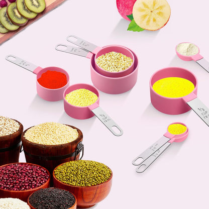 Measuring Cups Set Measuring Spoons Set, Nesting Measure Cups with Stainless Steel Handle, For Measuring Dry and Liquid Ingredients Small Teaspoon with Plastic Head (Mint Green)