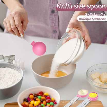 Measuring Cups Set Measuring Spoons Set, Nesting Measure Cups with Stainless Steel Handle, For Measuring Dry and Liquid Ingredients Small Teaspoon with Plastic Head (Mint Green)