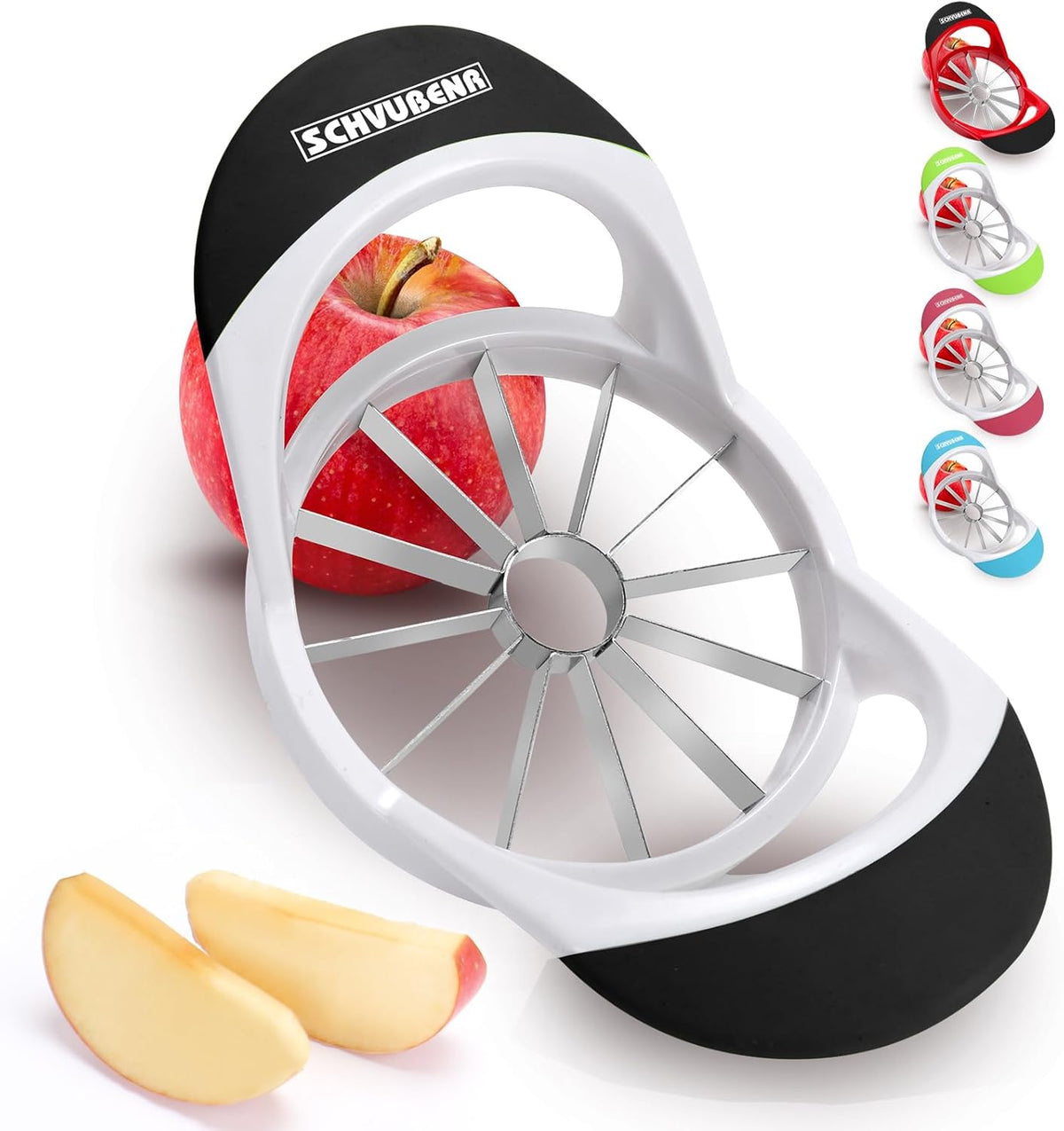 12-Blade Apple Slicer and Corer - 4.72 Inch Sharp Stainless Steel Apple Cutter - Professional Apple Divider Tool for Quick Slices - Easy to Use & Clean - Slice Fruits with Ease - Black
