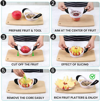 12-Blade Apple Slicer and Corer - 4.72 Inch Sharp Stainless Steel Apple Cutter - Professional Apple Divider Tool for Quick Slices - Easy to Use & Clean - Slice Fruits with Ease - Black