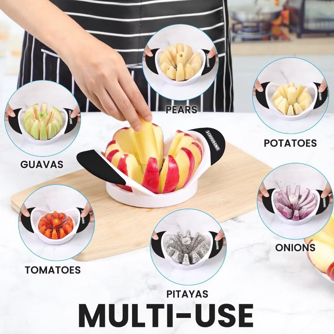 12-Blade Apple Slicer and Corer - 4.72 Inch Sharp Stainless Steel Apple Cutter - Professional Apple Divider Tool for Quick Slices - Easy to Use & Clean - Slice Fruits with Ease - Black