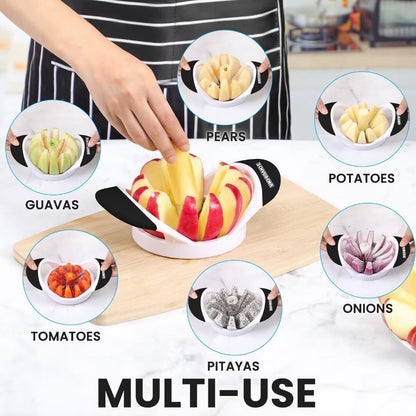 12-Blade Apple Slicer and Corer - 4.72 Inch Sharp Stainless Steel Apple Cutter - Professional Apple Divider Tool for Quick Slices - Easy to Use & Clean - Slice Fruits with Ease - Black