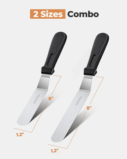 Angled Icing Spatula, Stainless Steel Offset Spatula, 6" & 8" | 6" & 8" Blade, Dishwasher Safe, Rustproof, Non-Slip Handle, for Cake Decorating, Spread Cream Cheese, Smooth Cake Batter