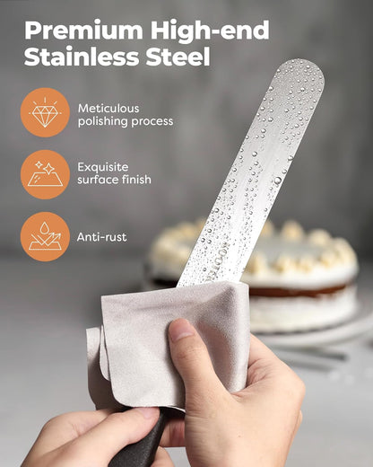 Angled Icing Spatula, Stainless Steel Offset Spatula, 6" & 8" | 6" & 8" Blade, Dishwasher Safe, Rustproof, Non-Slip Handle, for Cake Decorating, Spread Cream Cheese, Smooth Cake Batter