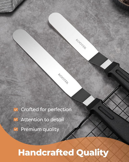 Angled Icing Spatula, Stainless Steel Offset Spatula, 6" & 8" | 6" & 8" Blade, Dishwasher Safe, Rustproof, Non-Slip Handle, for Cake Decorating, Spread Cream Cheese, Smooth Cake Batter